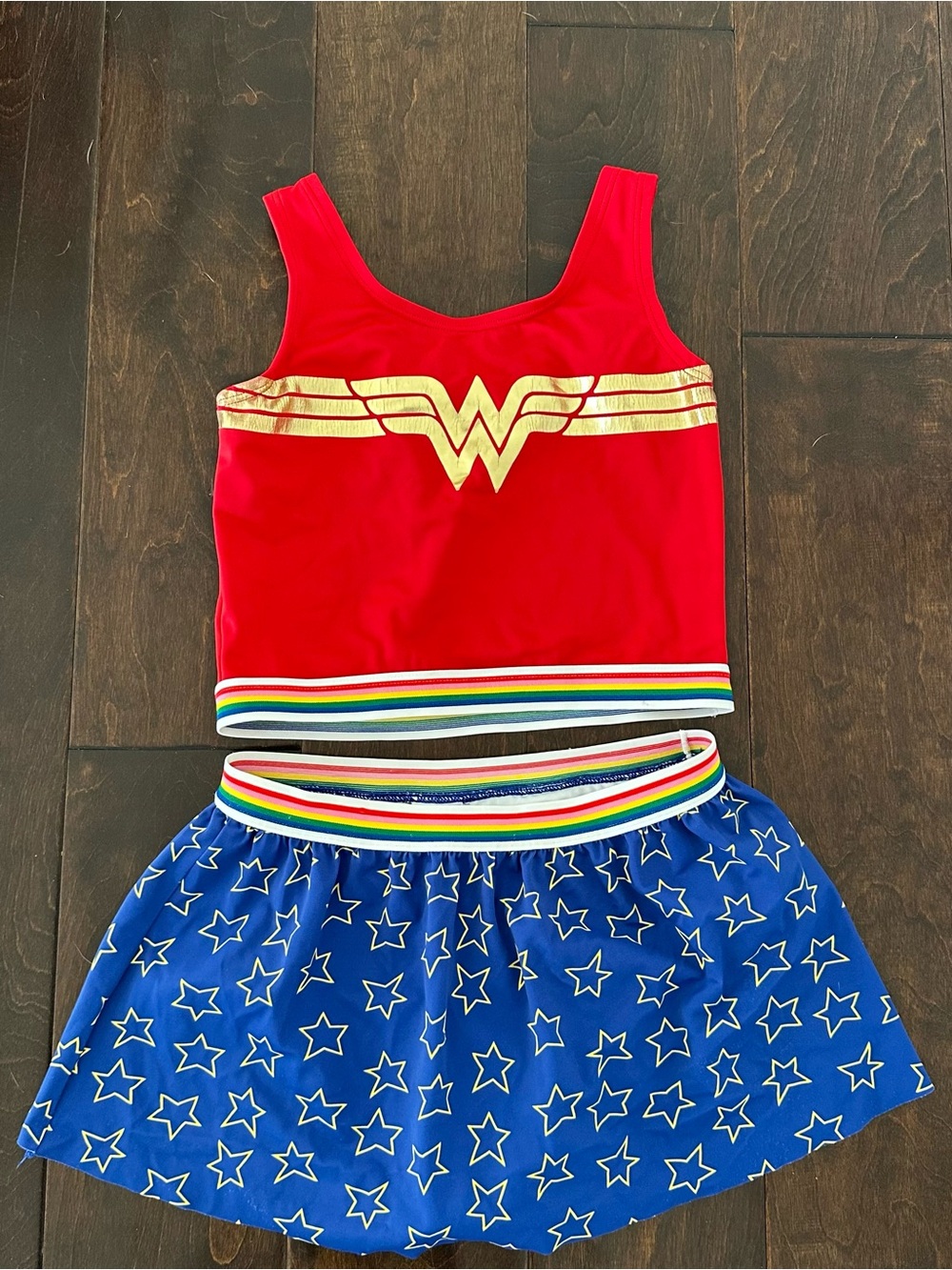 Hanna Andersson swimsuit Red & Blue Wonder Woman Tank and Star Skirt Set + shirt